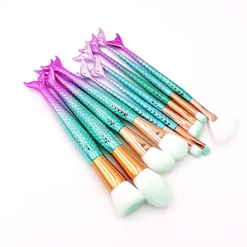 

10pcs Mermaid Makeup brushes sest Foundation Eyebrow Eyeliner Blush Cosmetic Concealer Fish tail make up brushes Tools
