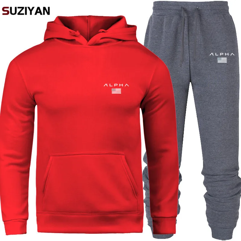 Мужские комплекты, толстовка с капюшоном и штаны, спортивный костюм, мужская спортивная одежда, спортивный костюм, мужской комплект, брендовый спортивный костюм, спортивный костюм, спортивный костюм с принтом AlpJackets - Цвет: SET09-ALPX
