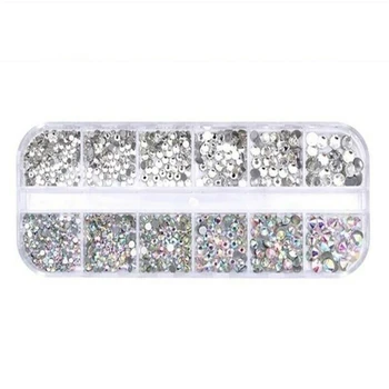 

12-Grid Box Crystal Rhinestones 3D Glitter Diamond Gems Nail Art Decoration Accessory Gorgeous Stylish Nail Art Accessories