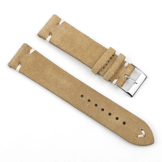 High Quality Suede Leather Vintage Watch Straps Blue Watchbands Replacement Strap for Watch Accessories 18mm 20mm 22mm 24mm Khaki-White Line