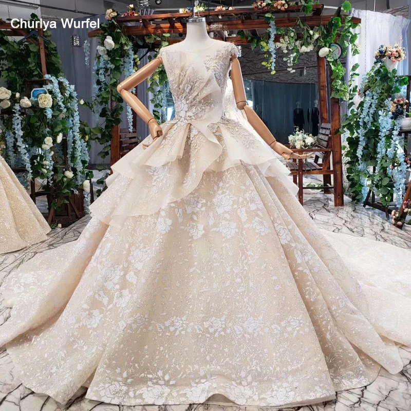 HTL761 роскошное бальное платье свадебное платье с круглым вырезом, расшитые с аппликацией, с открытой спиной, с рукавом-крылышком, Специальное свадебное платье Элегантное vestido longo