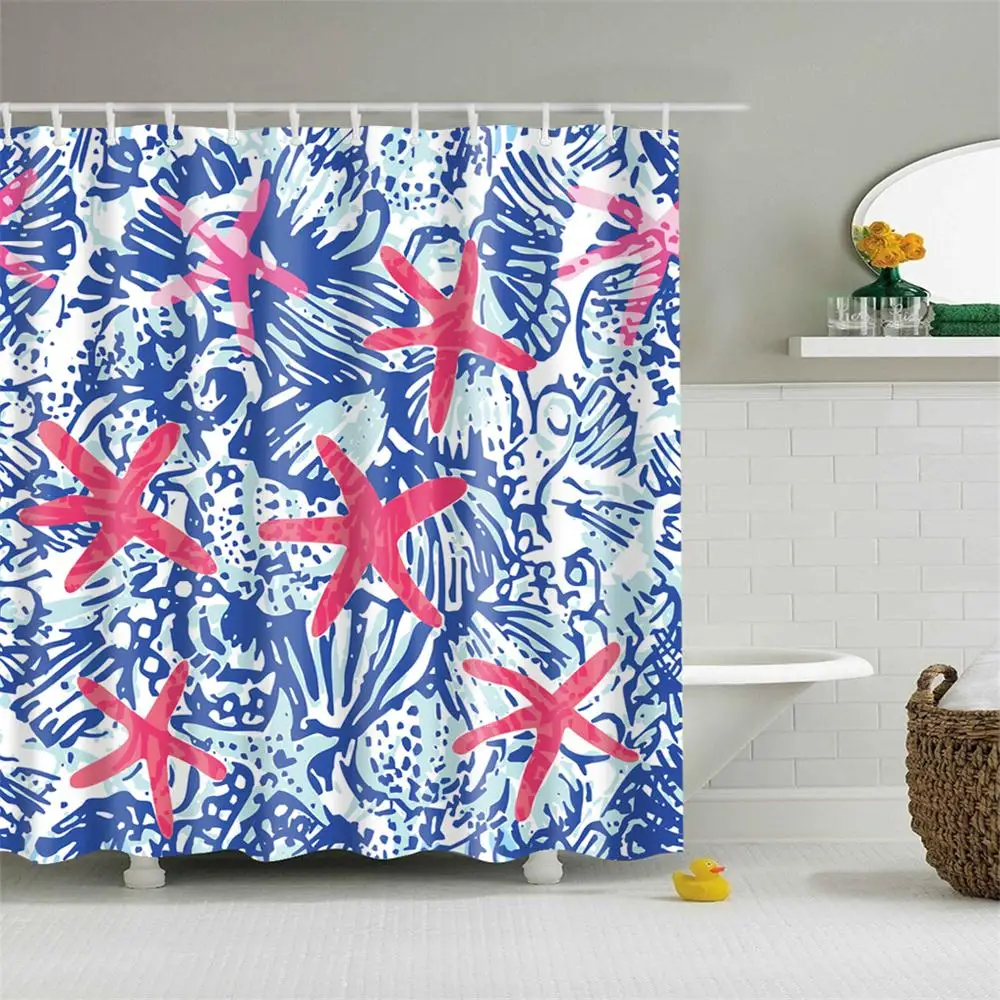 Dafield Летняя Пляжная Раковина Морская звезда раковины с песками сетки Водонепроницаемый полиэстер ткань Ванная комната занавеска для пляжного душа - Цвет: 20055