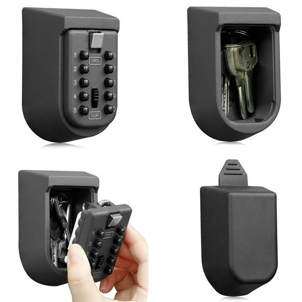 

Wall Mounted Outdoor Key Storage Lock Box 10 Digit Push-Button Combination Password Key Safe Box Resettable Code Key Holder