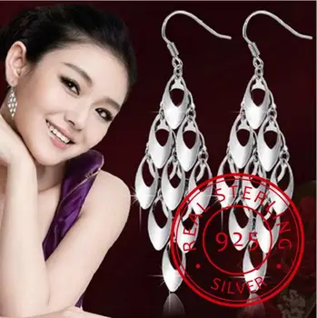 

925 Sterling Silver Brand Fashion Exaggerated Peacock Tail Long Tassel Dangle Earrings For Women oorbellen S-E169