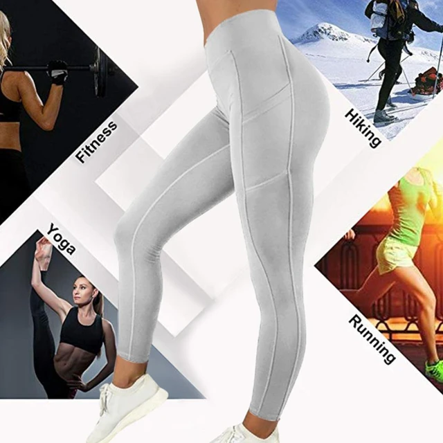 Pantalones de yoga para mujer, leggings de cintura alta con bolsillos,  mallas de entrenamiento para gimnasio