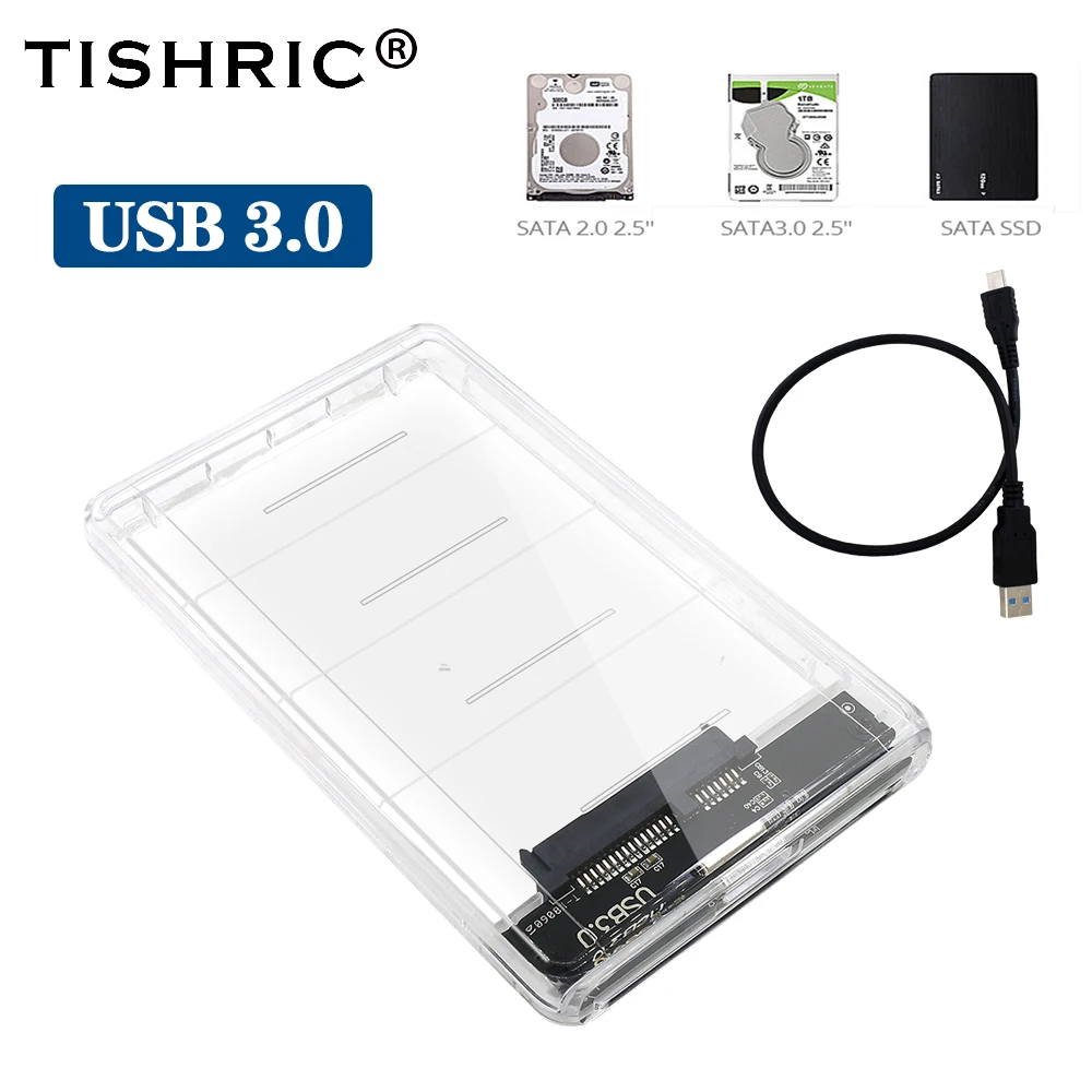 TISHRIC HDD Case USB 3.0 To SATA Hard Disk Enclosure Case Mobile Box For PC Laptop Optibay External HDD Enclosure With Cable