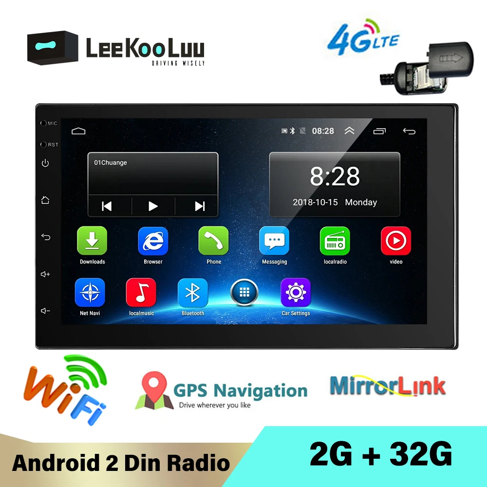 Автомагнитола LeeKooLuu 2 Din Android + 32 ГБ 7 дюймов GPS Wi Fi Bluetooth 4G LTE SIM MP5|Мультимедиаплеер