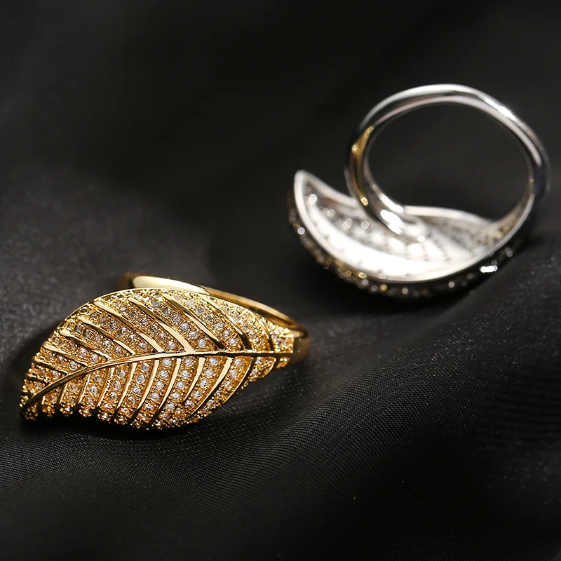 Kinel Jewelry Открытое кольцо принцессы с листьями удачи 5 8 карат белый циркон