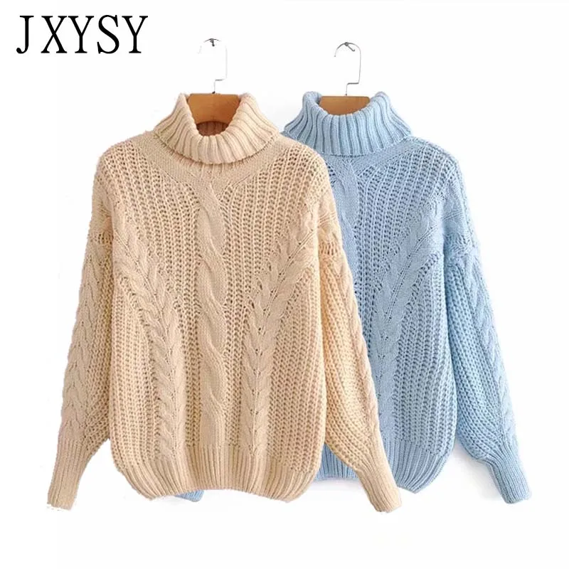 

Turtleneck Women Sweater 2019 Winter Warm Female Long Sleeve Knitted Pullovers Solid Vintage Loose Sweater Women Jumper Tops
