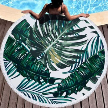 

Summer Leaf Round Beach Towel With Tassels Beach Covers Bath Towels Picnic Yoga Mat Travel Boho Toalla De Playa 150x150CM