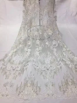

White wedding / dress design fabric exquisite bead tube sequin embroidery French mesh lace African Nigerian lace 5yards