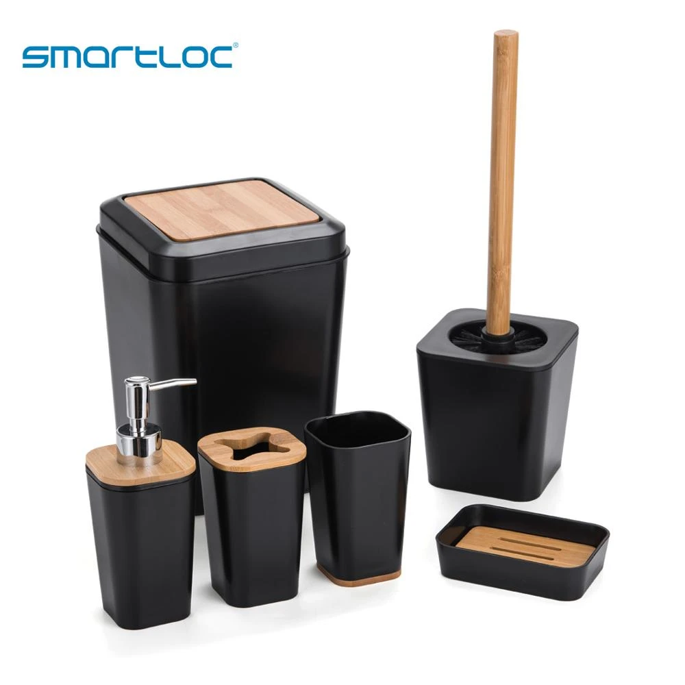Set Of 6 Smartloc Plastic Bathroom Accessories Set Toothbrush Holder Toothpaste Dispenser Case Soap Box Shower Storage Black Bath Hardware Sets Aliexpress