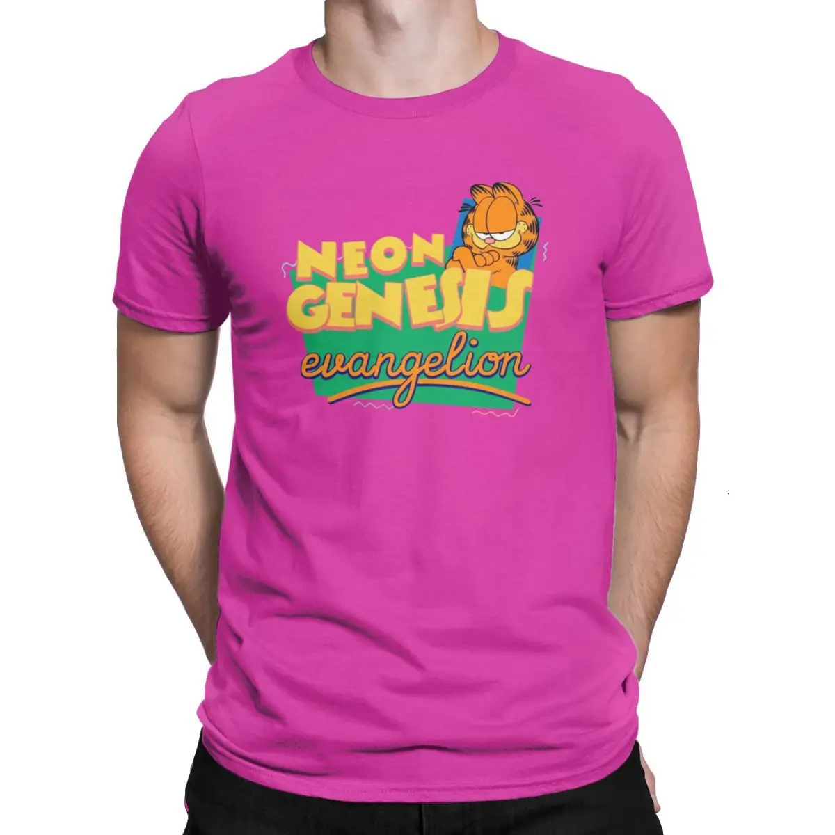 Fuchsia Tyburn Neon Genesis Evangelion Garfield, мужские футболки, милая забавная футболка с котом, футболка с коротким рукавом, чистый хлопок, одежда для взрослых - Цвет: Fuchsia