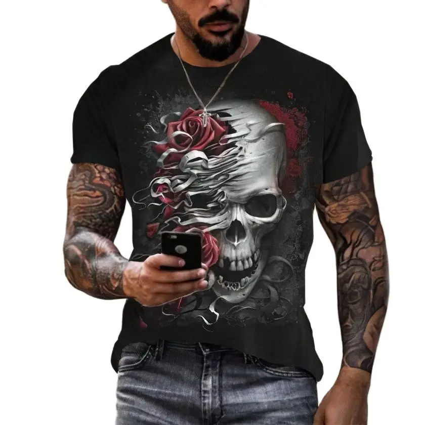 Summer Fashion New 3D Printed Pirate Skull Male/Female T-shirt Skeleton Pattern Street Personality Trend Loose Oversize Tops 6XL 4