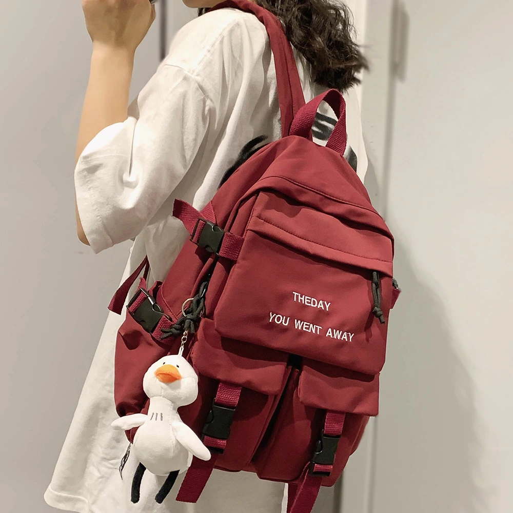 Nylon Backpack School-Bag Female College Waterproof Fashion Women Kawaii Book Embroidery