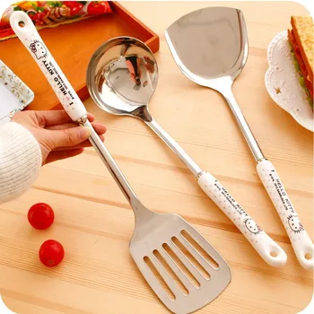 

7pcs Hello Kitty Stainless steel kitchenware set Steak frying shovel Spatula Soup spoon Noodle spoon Kitchen cooking tools