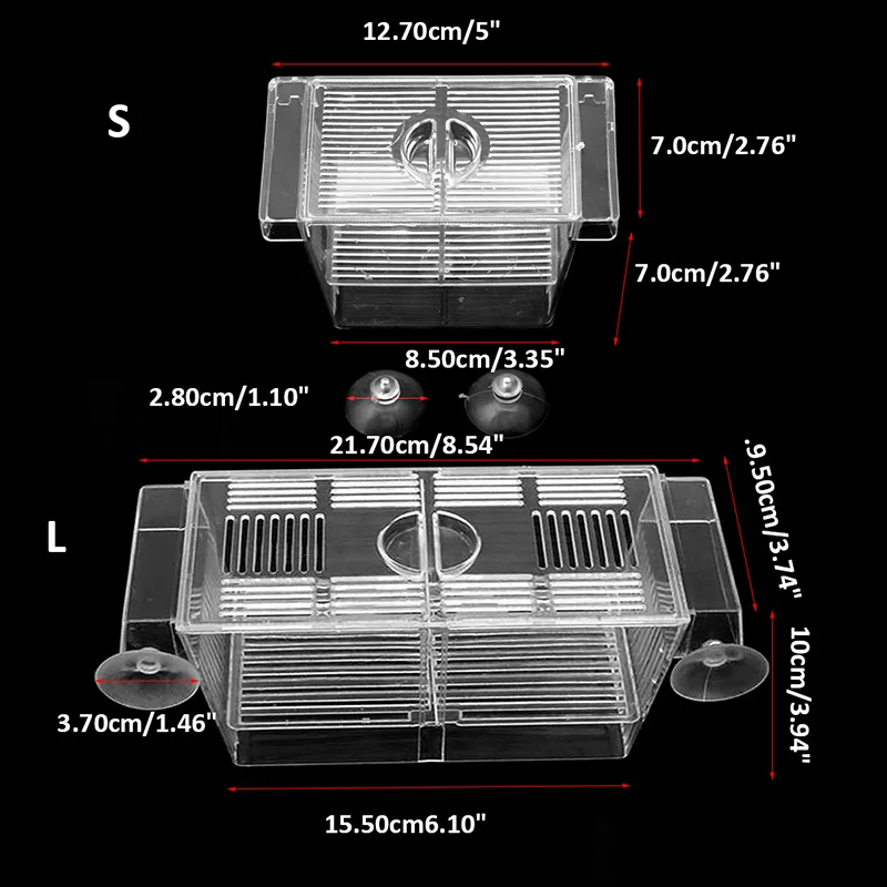 Aquarium Pet Fish Tank Guppy Double Breeding Breeder Rearing Box Hatchery S/L