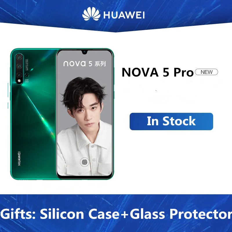 HuaWei Nova 5 Pro мобильный телефон Kirin 980 Android 9,0 6,3" полный экран 5* камеры 40 Вт супер зарядное устройство NFC экран отпечатков пальцев 256 ГБ