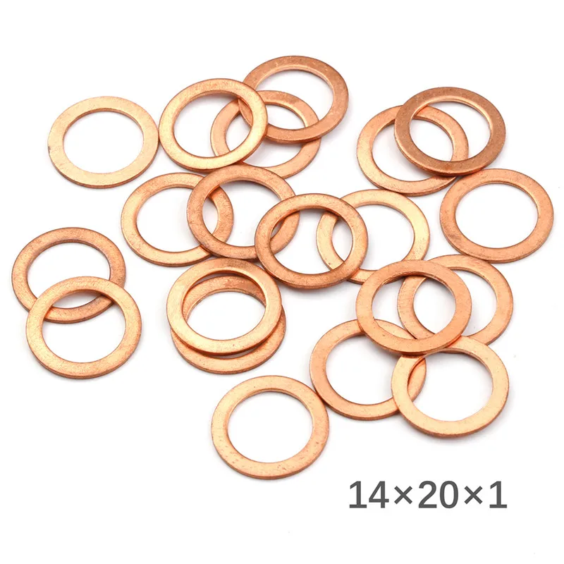 20 peças arruelas de cobre sólido anel liso gaxeta cárter plug acessórios de vedação de óleo arruelas fixador ferragem 10x14x1mm mulit-tamanho