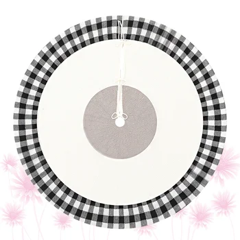 

1Pc 48inch Christmas Tree Skirt Knitted Plaid Xmas Tree Skirt Apron Carpet Xmas Holiday Decoration for Home Shop (Grey White Pla