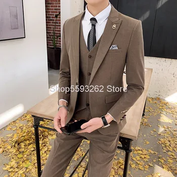 

Pack Men High Quality Gentleman Suit Suit Three-piece Set Male Slim Fit Marriage Groom Suit Male