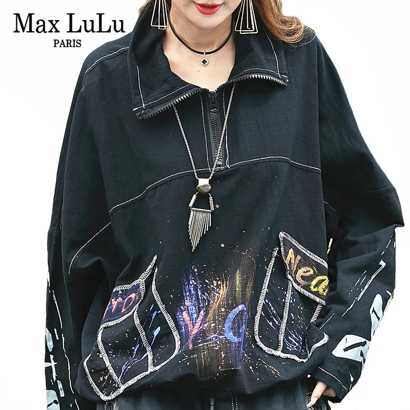 

Max LuLu 2019 Fashion Korean Autumn Clothes Ladies Punk Streetwear Women Printed Casual Jacket Loose Windbreaker Plus Size Coats