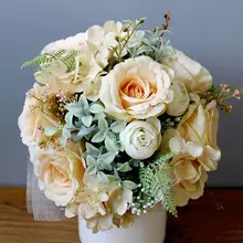 Красивые Романтические Красочные Искусственные цветы розы, искусственные букеты с льняной тканью, обернутые домашние Свадебные украшения