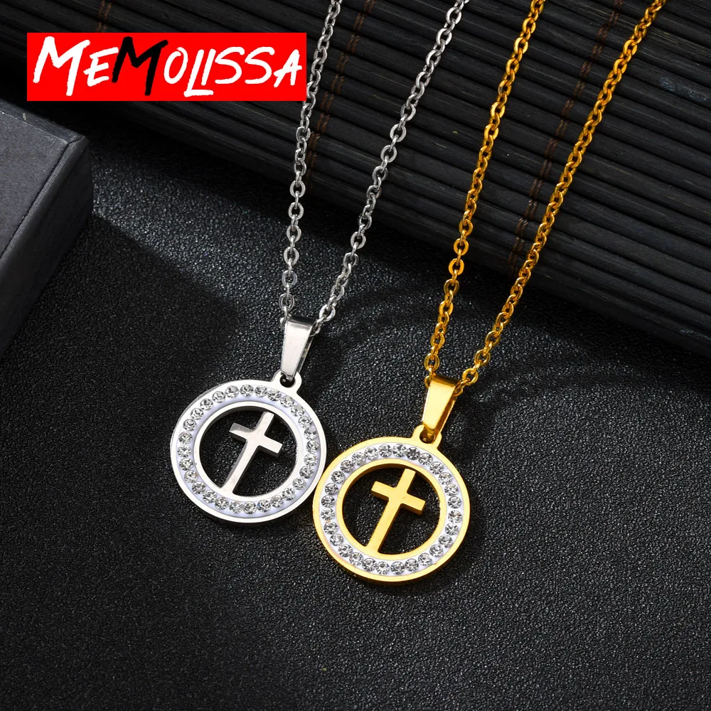 

Religion Egyptian Ankh Crucifix Necklaces Pendants Stainless Steel Symbol of Life Crystal Cross Round Necklaces Jewelry Gifts