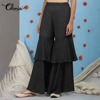 

Elegant OL Women's Pantalon Celmia Vintage Solid Wide Leg Pants Casual Long Palazzo High Waist Ruffles Party Pantalon Femme 5XL