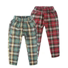Г. Импортные товары, лидер продаж, весенне-осенние повседневные штаны из хлопка и льна для мальчиков и девочек штаны в клетку для малышей на весну и осень