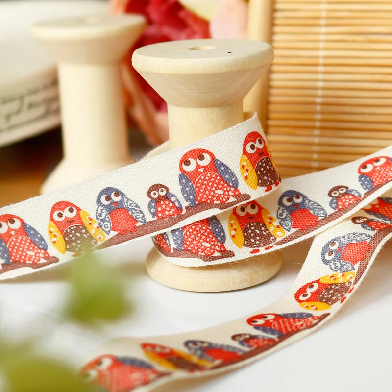 100 м с рисунком счастливой Совы Zakka хлопковая лента для ручная работа, сделай сам, Ремесло 15 мм швейная лента хлопчатобумажная ткань одежда швейная этикетка