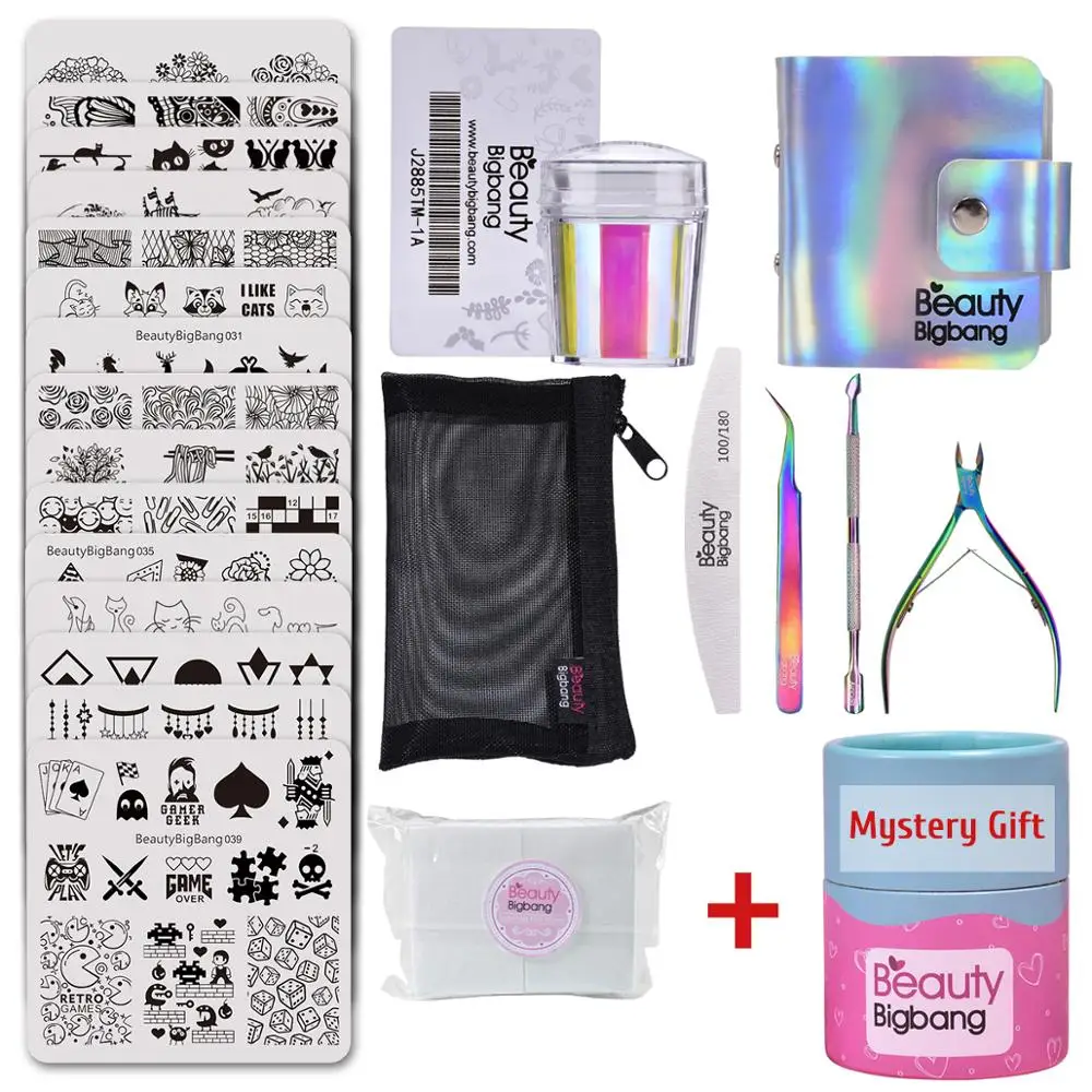 BEAUTYBIGBNAG 15 шт./компл. штамповки пластины и инструменты для нейл-арта и штамп с таинственным подарком