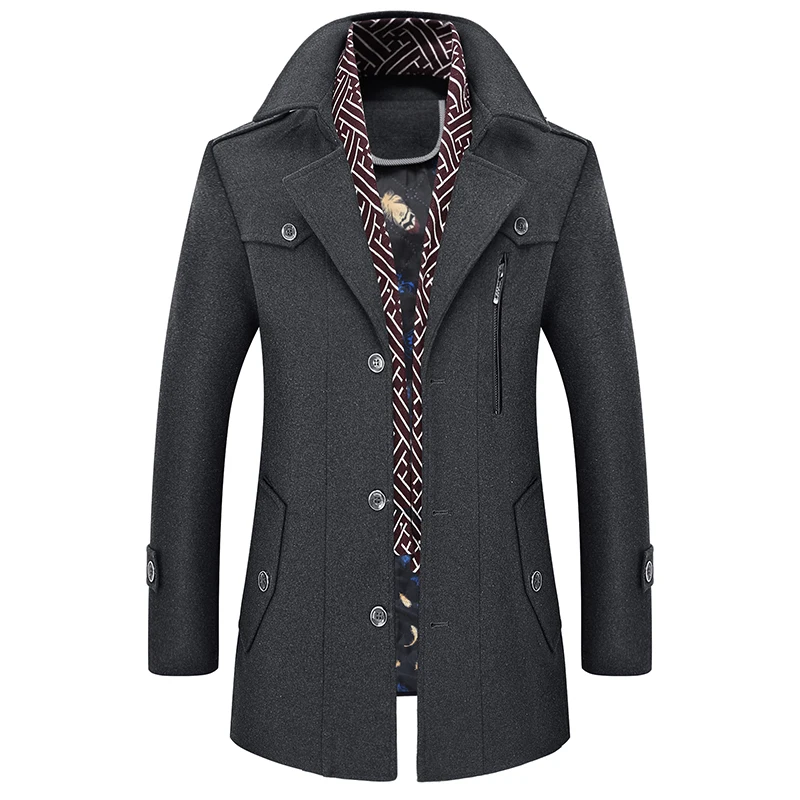 Seller Men's Coat Top Quality Wool Trench Coat Men Casual Streetwear Winter Wool Jacket Men Solid Long Overcoat Men Woolen Men's Jacket