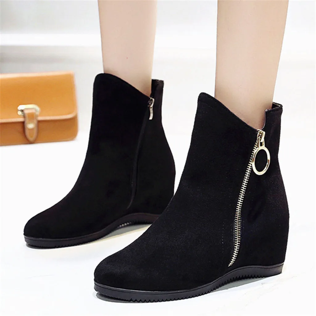 

Height Increasing Ankle Boots Women's Suede Short Boot Winter Sweet Lady High Heel Wedges Shoes Stylish Warm Botas Side Zipper