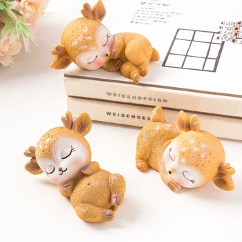 

Sleeping Baby Deer Statue Mini 3D Deer Figurine Resin Crafts Art Decor for Home Garden Car Table Decoration Ornament Kids Gift