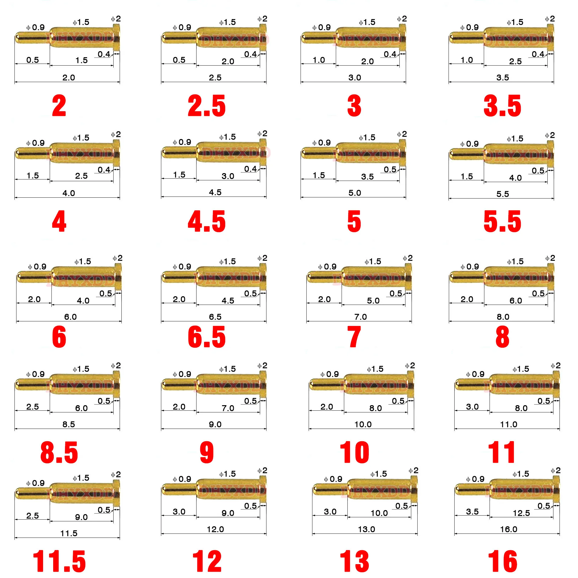 

100 SMT Pogo Pin Connector Pogopin Battery Spring Loaded Contact Needle PCB 3 4 5 6 7 8.5 10 12 13 16 MM High Current Test Probe