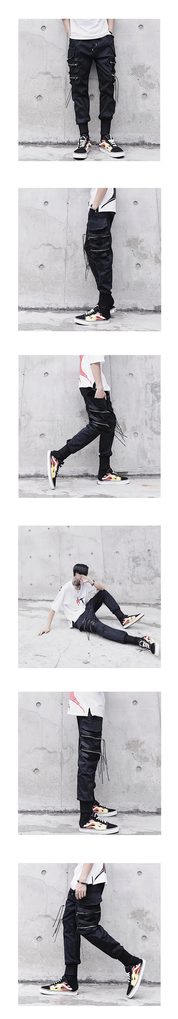 Hip Hop Streetwear Joggers Men Black Zipper Ribbons Harem Pants Cotton Casual Slim Street Style Ankle Length Sweatpants Men SA-8