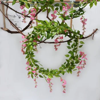 

Wisteria Artificial Hanging Flowers Vine Garland Wedding Arch Decoration Fake Plants Foliage Rattan Ivy Wall Artificial Flowers