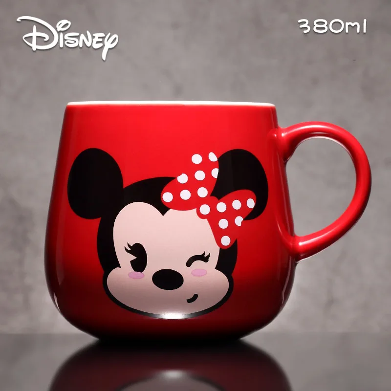 Disney Ceramic Cup Mickey Minnie Genuine Cup Creative Cute Large Capacity Cartoon Mug with Cover Spoon - Цвет: Серый