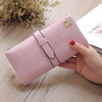 

New Long Purse Two Fold Women Wallets Drawstring Nubuck Leather Zipper Suede Wallet Ladies Carteira Feminina Clutch Bag
