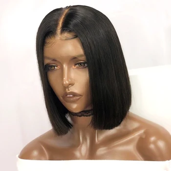 

13*4 Short Lace Front Human Hair Wigs for Black Women Brazilian Remy Hair Bob Wig with Pre Plucked with Bleached Knots