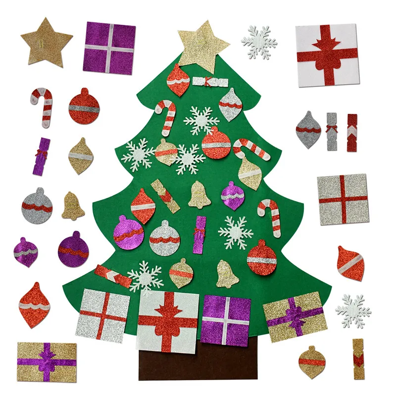 

New Year Gifts Kids DIY Felt Green Artificial Fabric Christmas Tree Snowflake Candy Decorations Xmas Door Wall Hanging Ornaments