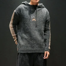 Свитер с капюшоном мужской модный винтажный стиль мужские свитера и пуловеры Повседневный осенний свитер M-5XL пуловер с капюшоном вязаный