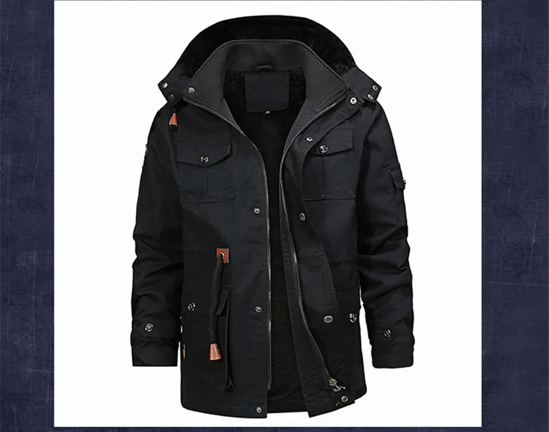 Модная зимняя мужская хлопковая куртка, двойная флисовая куртка большого размера - Цвет: Черный