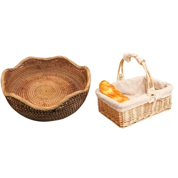 

2 Pcs Rattan Woven Snacks Candy Storage Basket Nordic Craft Innovative Fruit Plate Home Decoration Storage Basket