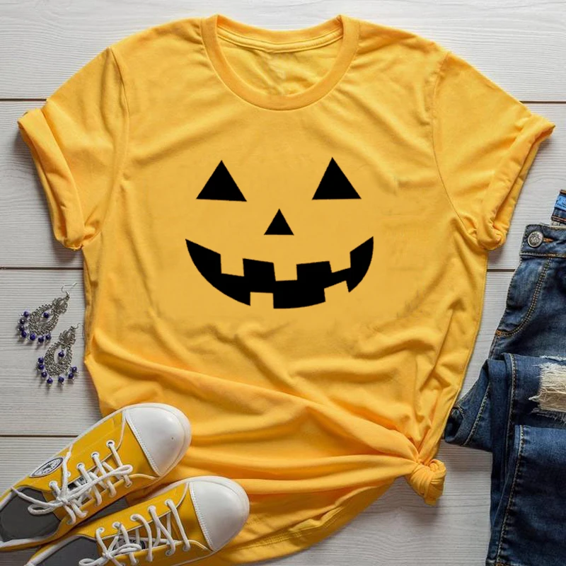 

Pumpkin Halloween T-Shirt Casual Graphic Women Grunge Cotton Halloween Slogan Tee Pumpkin Vintage Vegan Clothing Tops Outfits