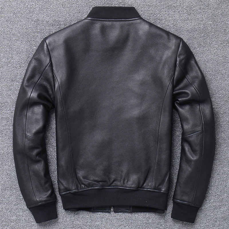 Autumn Genuine Leather Large Size Aviation Flight Pilot Leather Jacket Real Sheepskin Men Bomber Jacket Slim Black Aviator Coats