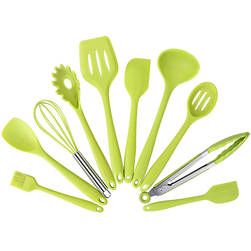 Kitchen Utensils 10pcs Silicone Non-stick Cooking Utensils Set Tool 4 colors Kitchenware Cookware Kitchen brush frying Shovel egg break box