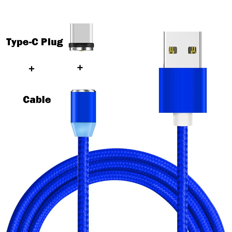 Магнитный Micro USB кабель для быстрой зарядки, 3 А, для iPhone, samsung, кабель для передачи данных, магнитный кабель для зарядки, usb type-C, кабель для мобильного телефона - Цвет: Blue for Type-C