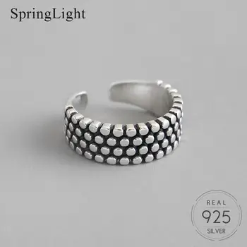 

Springlight Cold Wind Round Bead Face Opening Adjustable Ring Real 925 Sterling Silver Handmade Fine Jewelry Rings for Women